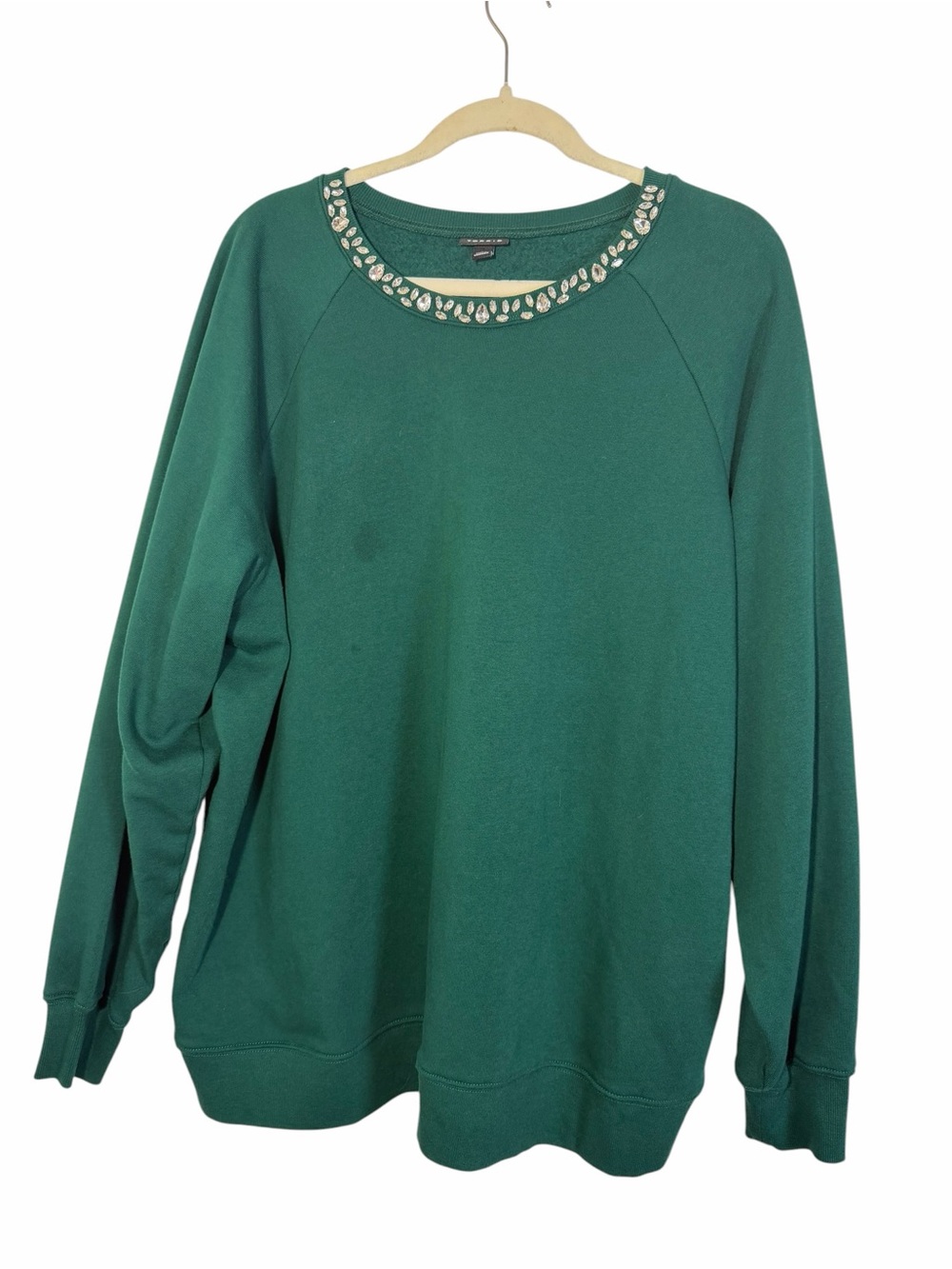 torrid Green Jeweled Crewneck Sweater Rhinestones Cotton Super Soft